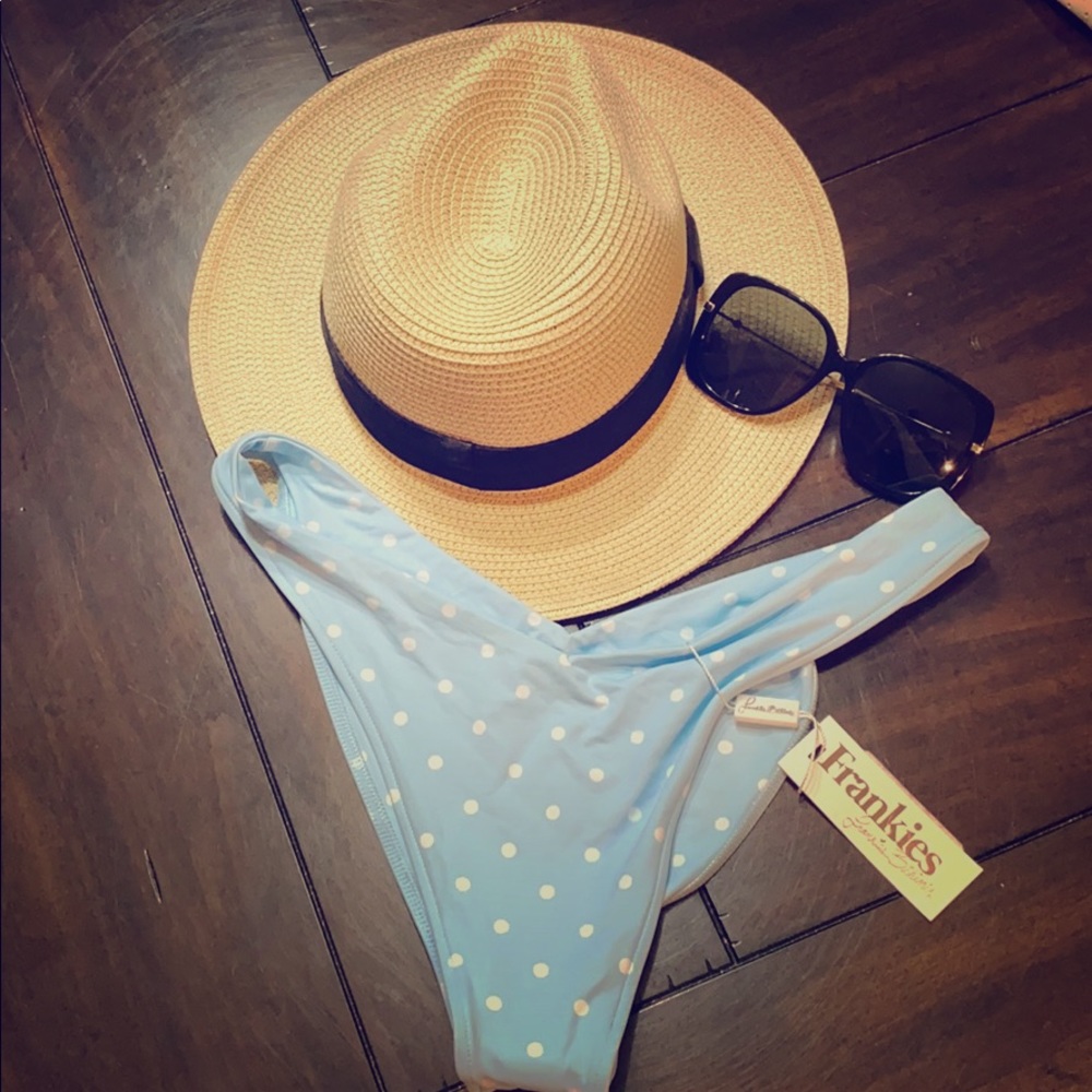 Frankies light blue n white polka dot bottoms